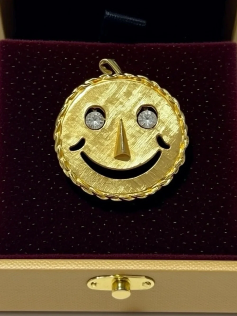 Funny Gold Tone Smiley Face Pendant with Rhinestone Eyes Gift